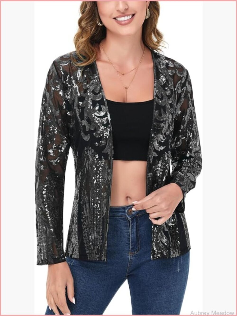 Sequin Cardigan Long Sleeve Open Front Glitter Party Evening Jacket